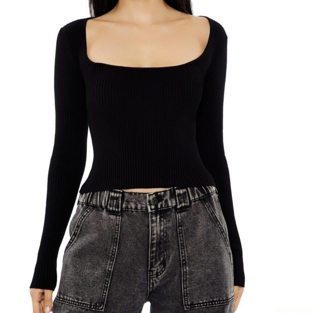 Forever 21 Black Ribbed Long Sleeve Top